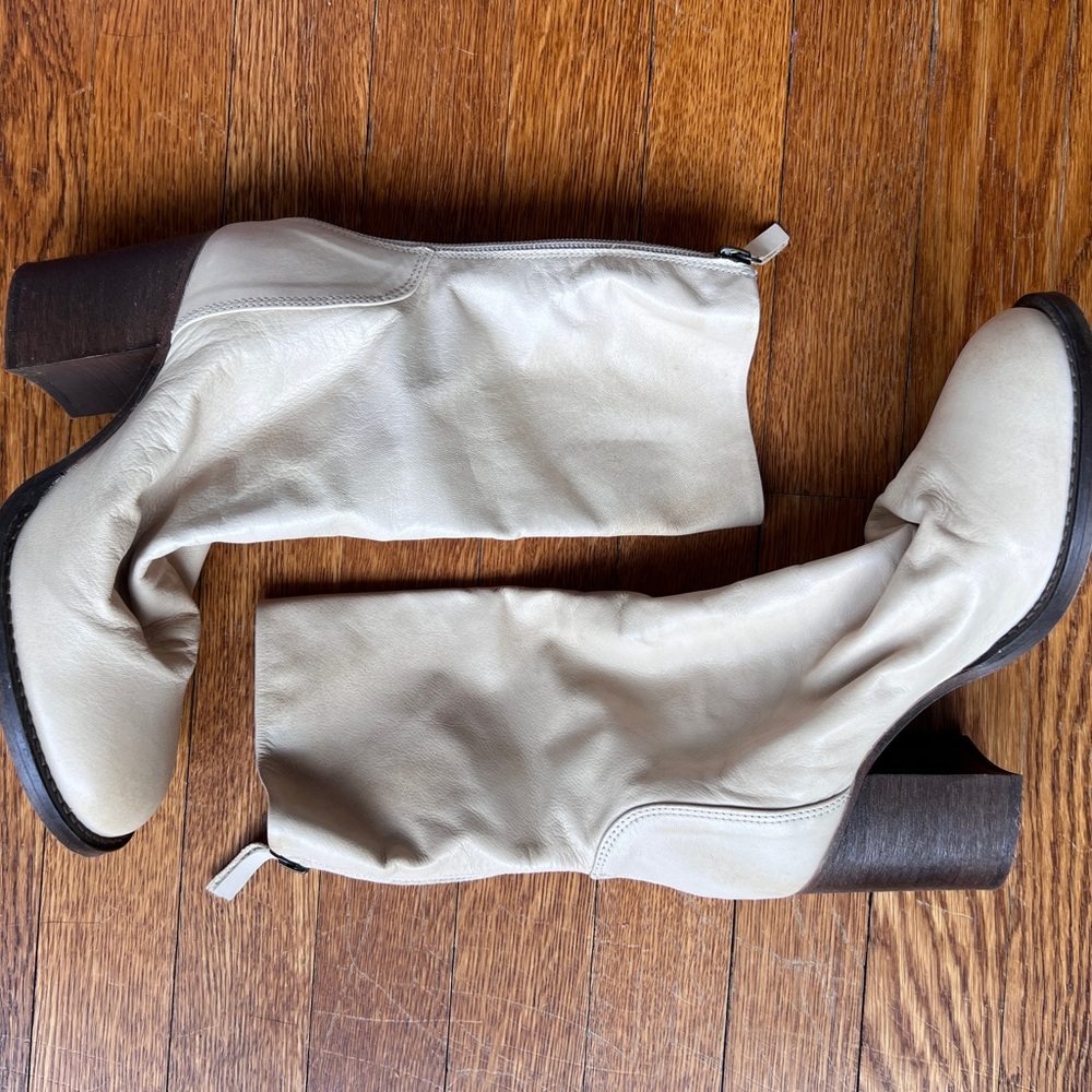 Free People Elle Block Heel Boot in Cream, Size 37